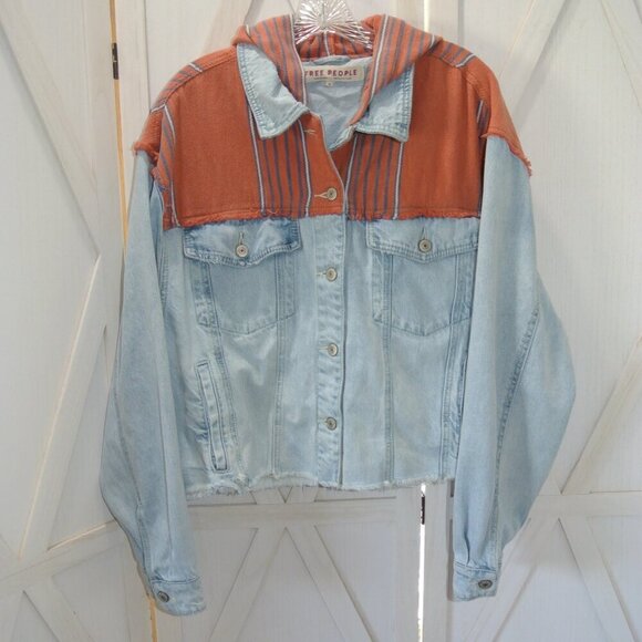 Free People Baja Mixed Media Hooded Denim Jacket - Picture 4 of 8